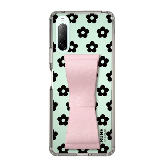 Slim Protection Case - STAND & RING RIBBON Sakura Pink［ Rune Naito - RUNE Flower - Black ］