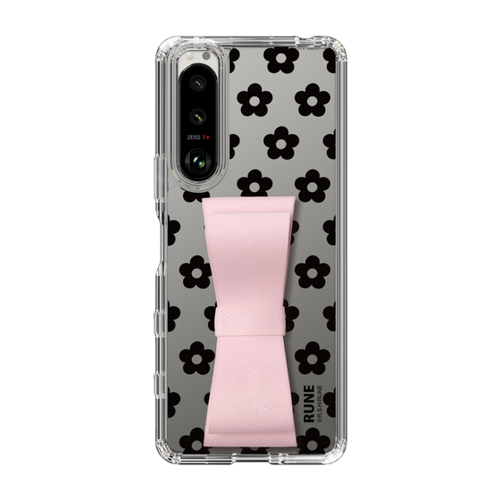 Slim Protection Case - STAND & RING RIBBON Sakura Pink［ Rune Naito - RUNE Flower - Black ］