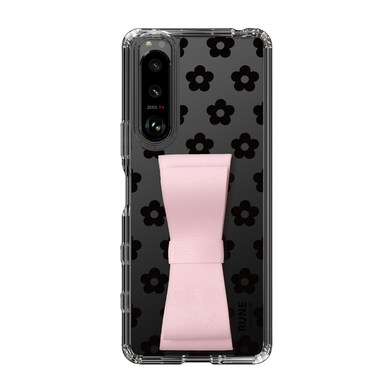 Slim Protection Case - STAND & RING RIBBON Sakura Pink［ Rune Naito - RUNE Flower - Black ］