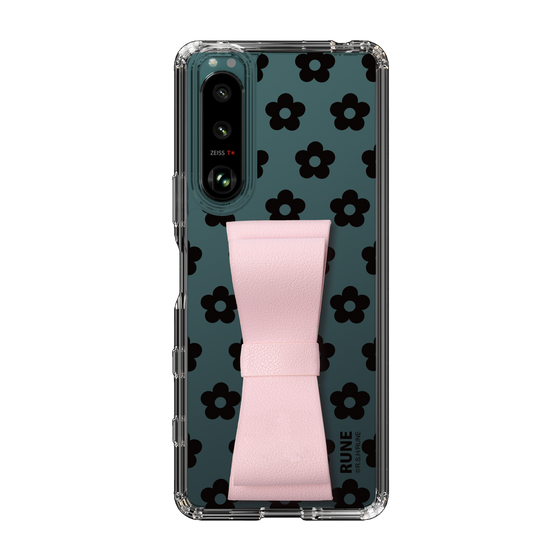 Slim Protection Case - STAND & RING RIBBON Sakura Pink［ Rune Naito - RUNE Flower - Black ］