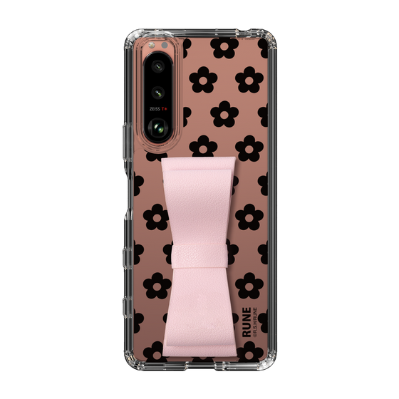 Slim Protection Case - STAND & RING RIBBON Sakura Pink［ Rune Naito - RUNE Flower - Black ］