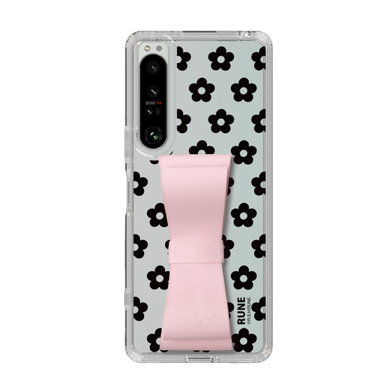 Slim Protection Case - STAND & RING RIBBON Sakura Pink［ Rune Naito - RUNE Flower - Black ］