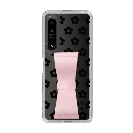 Slim Protection Case - STAND & RING RIBBON Sakura Pink［ Rune Naito - RUNE Flower - Black ］