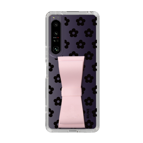 Slim Protection Case - STAND & RING RIBBON Sakura Pink［ Rune Naito - RUNE Flower - Black ］