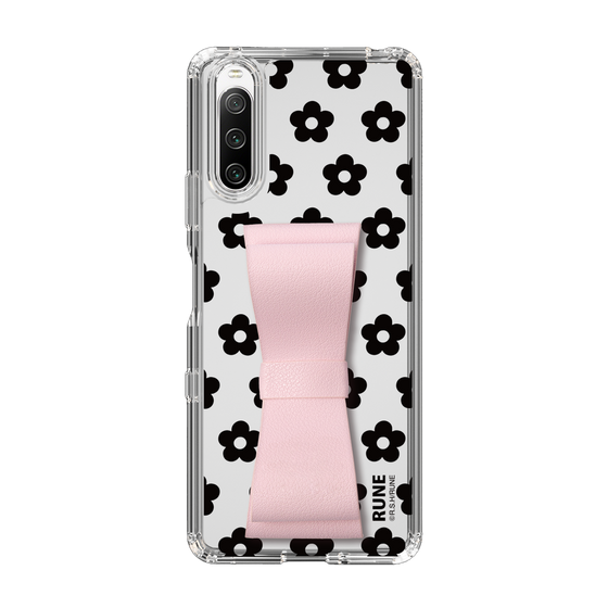 Slim Protection Case - STAND & RING RIBBON Sakura Pink［ Rune Naito - RUNE Flower - Black ］