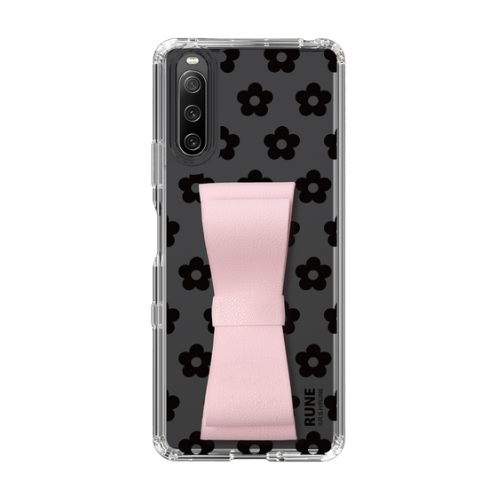 Slim Protection Case - STAND & RING RIBBON Sakura Pink［ Rune Naito - RUNE Flower - Black ］