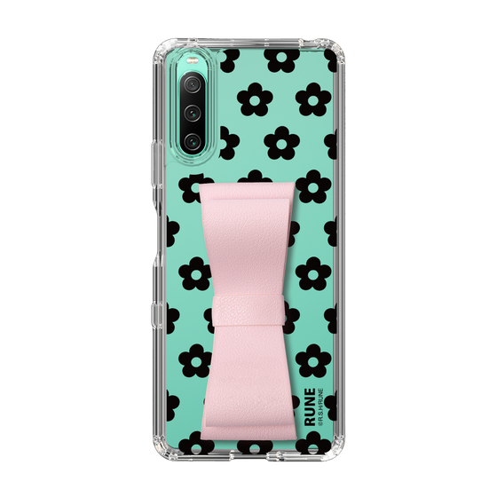 Slim Protection Case - STAND & RING RIBBON Sakura Pink［ Rune Naito - RUNE Flower - Black ］