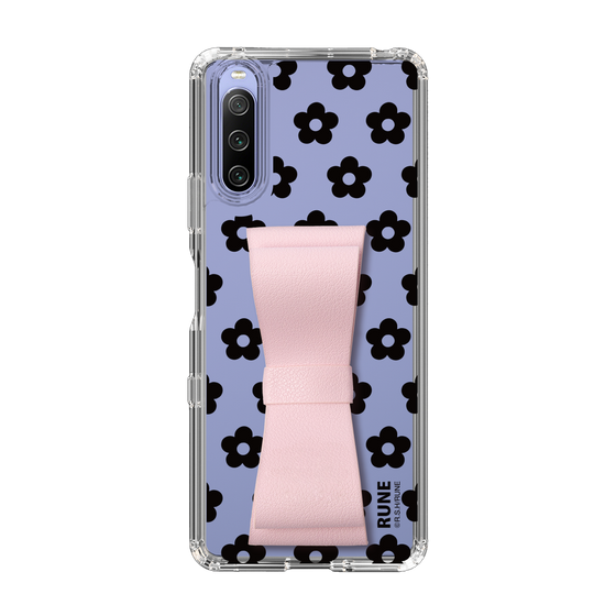 Slim Protection Case - STAND & RING RIBBON Sakura Pink［ Rune Naito - RUNE Flower - Black ］