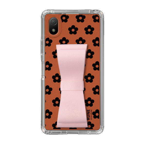 Slim Protection Case - STAND & RING RIBBON Sakura Pink［ Rune Naito - RUNE Flower - Black ］
