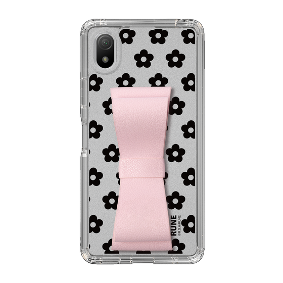 Slim Protection Case - STAND & RING RIBBON Sakura Pink［ Rune Naito - RUNE Flower - Black ］