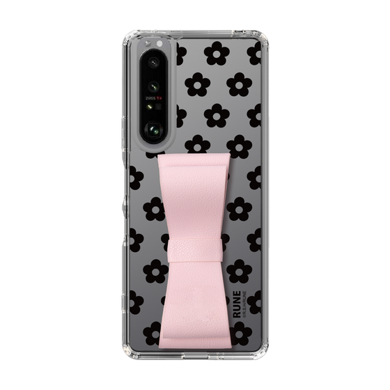 Slim Protection Case - STAND & RING RIBBON Sakura Pink［ Rune Naito - RUNE Flower - Black ］