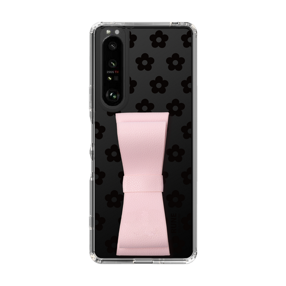 Slim Protection Case - STAND & RING RIBBON Sakura Pink［ Rune Naito - RUNE Flower - Black ］