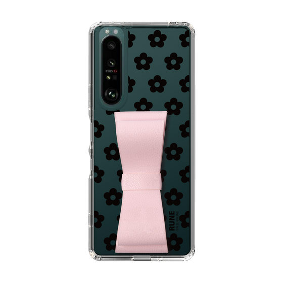Slim Protection Case - STAND & RING RIBBON Sakura Pink［ Rune Naito - RUNE Flower - Black ］