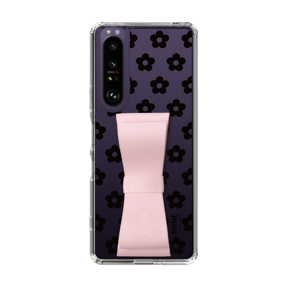 Slim Protection Case - STAND & RING RIBBON Sakura Pink［ Rune Naito - RUNE Flower - Black ］
