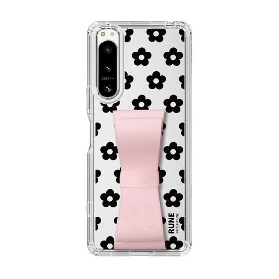 Slim Protection Case - STAND & RING RIBBON Sakura Pink［ Rune Naito - RUNE Flower - Black ］