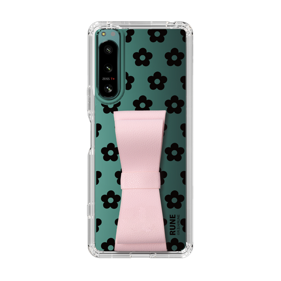 Slim Protection Case - STAND & RING RIBBON Sakura Pink［ Rune Naito - RUNE Flower - Black ］