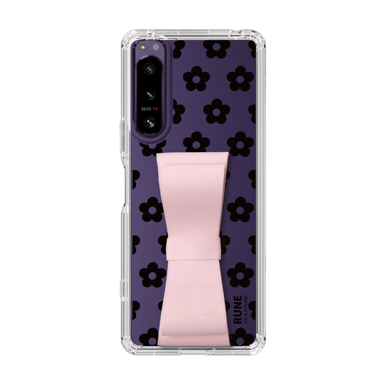 Slim Protection Case - STAND & RING RIBBON Sakura Pink［ Rune Naito - RUNE Flower - Black ］