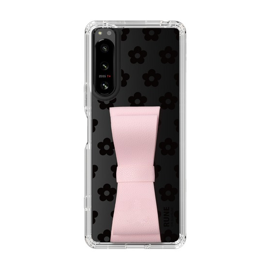 Slim Protection Case - STAND & RING RIBBON Sakura Pink［ Rune Naito - RUNE Flower - Black ］