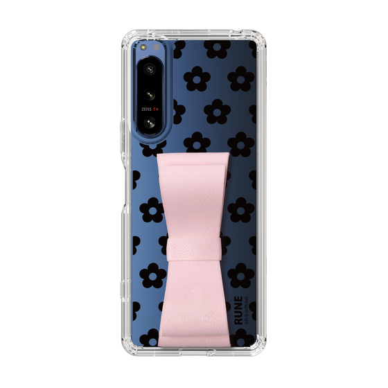Slim Protection Case - STAND & RING RIBBON Sakura Pink［ Rune Naito - RUNE Flower - Black ］