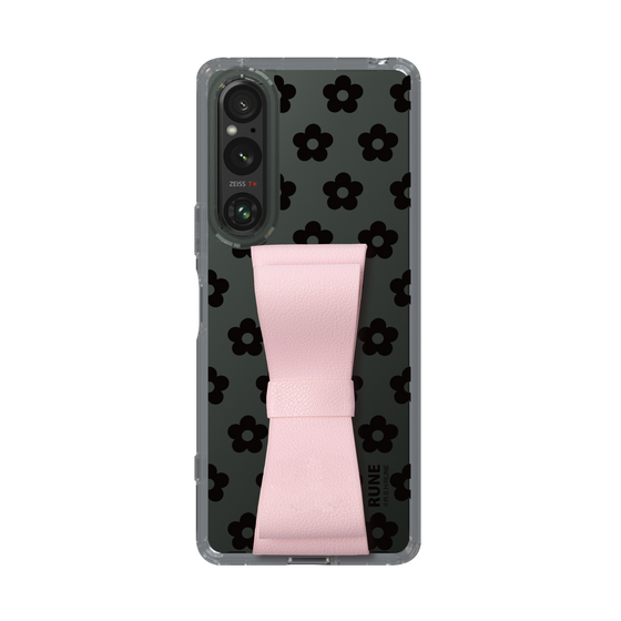 Slim Protection Case - STAND & RING RIBBON Sakura Pink［ Rune Naito - RUNE Flower - Black ］