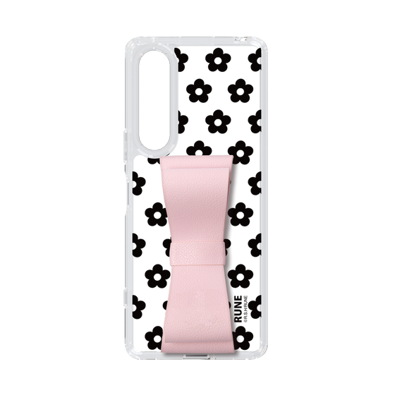 Slim Protection Case - STAND & RING RIBBON Sakura Pink［ Rune Naito - RUNE Flower - Black ］