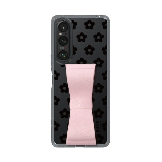 Slim Protection Case - STAND & RING RIBBON Sakura Pink［ Rune Naito - RUNE Flower - Black ］