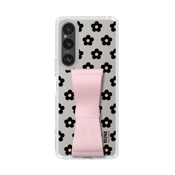 Slim Protection Case - STAND & RING RIBBON Sakura Pink［ Rune Naito - RUNE Flower - Black ］