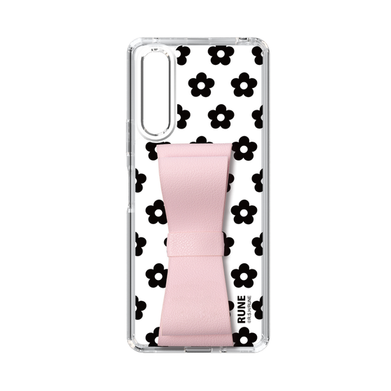 Slim Protection Case - STAND & RING RIBBON Sakura Pink［ Rune Naito - RUNE Flower - Black ］