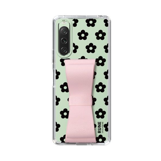 Slim Protection Case - STAND & RING RIBBON Sakura Pink［ Rune Naito - RUNE Flower - Black ］