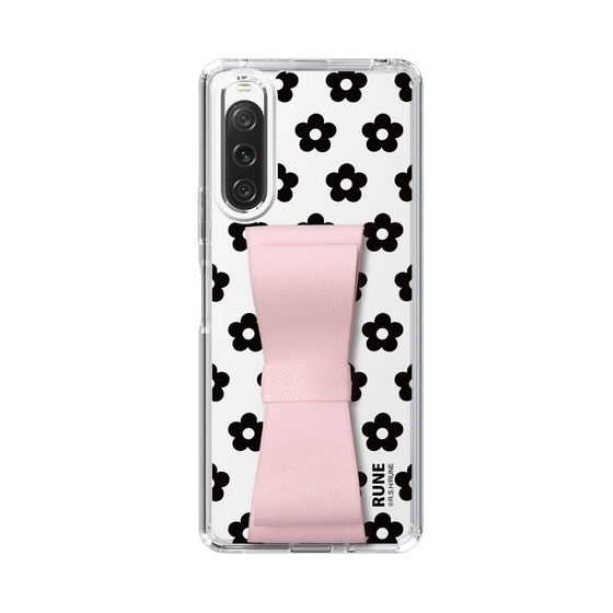 Slim Protection Case - STAND & RING RIBBON Sakura Pink［ Rune Naito - RUNE Flower - Black ］