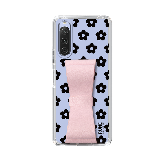Slim Protection Case - STAND & RING RIBBON Sakura Pink［ Rune Naito - RUNE Flower - Black ］
