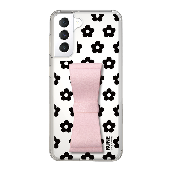Slim Protection Case - STAND & RING RIBBON Sakura Pink［ Rune Naito - RUNE Flower - Black ］