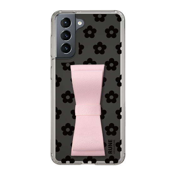 Slim Protection Case - STAND & RING RIBBON Sakura Pink［ Rune Naito - RUNE Flower - Black ］