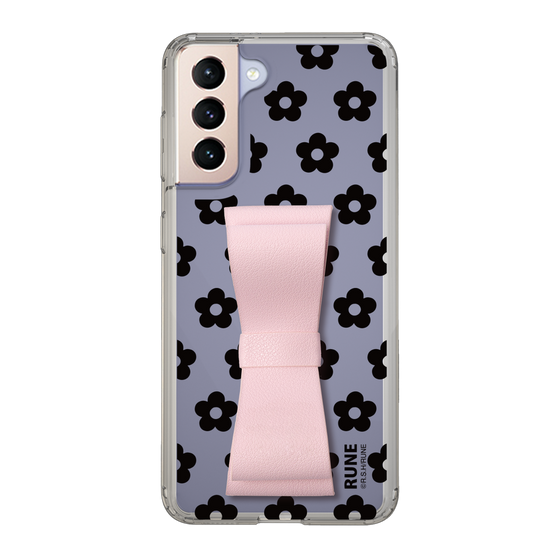 Slim Protection Case - STAND & RING RIBBON Sakura Pink［ Rune Naito - RUNE Flower - Black ］