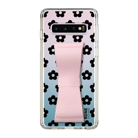 Slim Protection Case - STAND & RING RIBBON Sakura Pink［ Rune Naito - RUNE Flower - Black ］