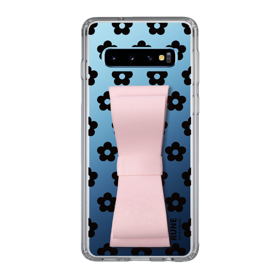 Slim Protection Case - STAND & RING RIBBON Sakura Pink［ Rune Naito - RUNE Flower - Black ］