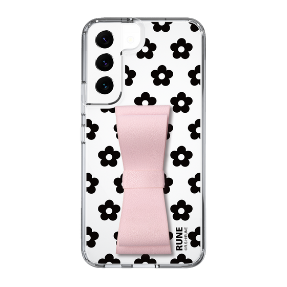 Slim Protection Case - STAND & RING RIBBON Sakura Pink［ Rune Naito - RUNE Flower - Black ］