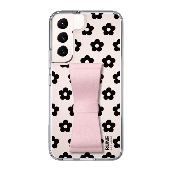 Slim Protection Case - STAND & RING RIBBON Sakura Pink［ Rune Naito - RUNE Flower - Black ］