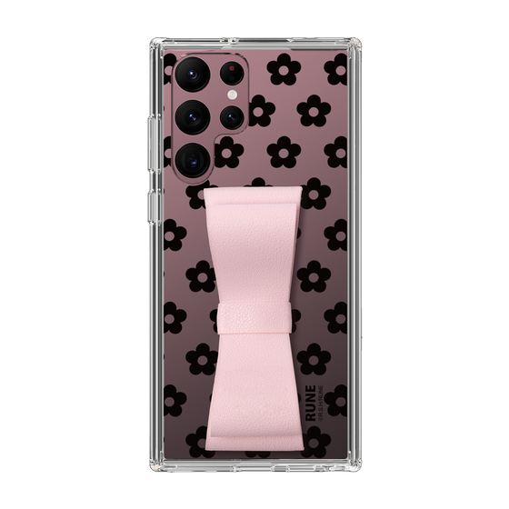Slim Protection Case - STAND & RING RIBBON Sakura Pink［ Rune Naito - RUNE Flower - Black ］