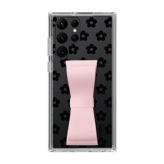 Slim Protection Case - STAND & RING RIBBON Sakura Pink［ Rune Naito - RUNE Flower - Black ］