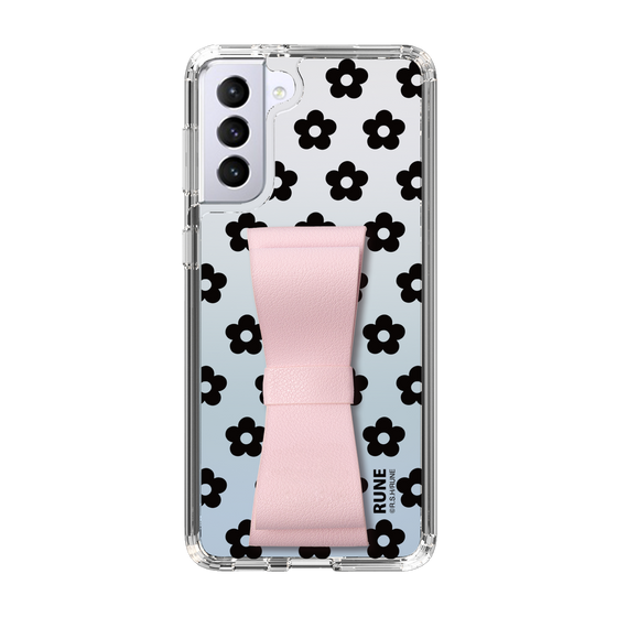 Slim Protection Case - STAND & RING RIBBON Sakura Pink［ Rune Naito - RUNE Flower - Black ］