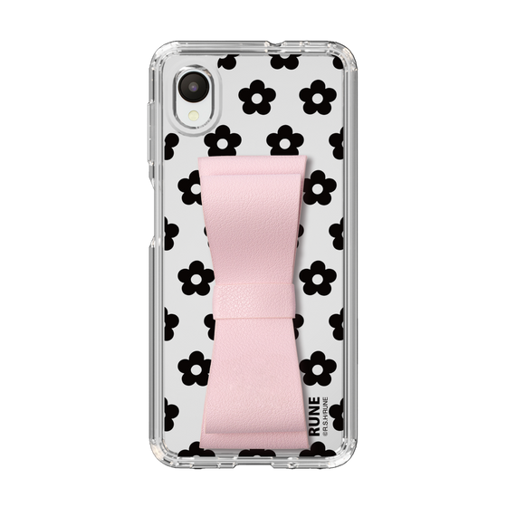 Slim Protection Case - STAND & RING RIBBON Sakura Pink［ Rune Naito - RUNE Flower - Black ］