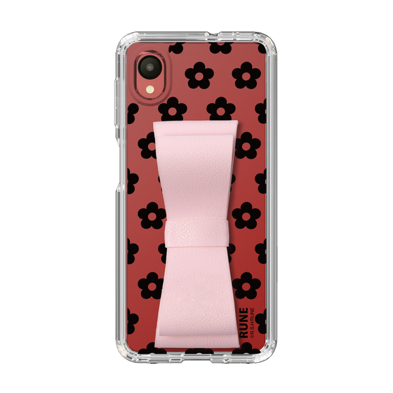 Slim Protection Case - STAND & RING RIBBON Sakura Pink［ Rune Naito - RUNE Flower - Black ］