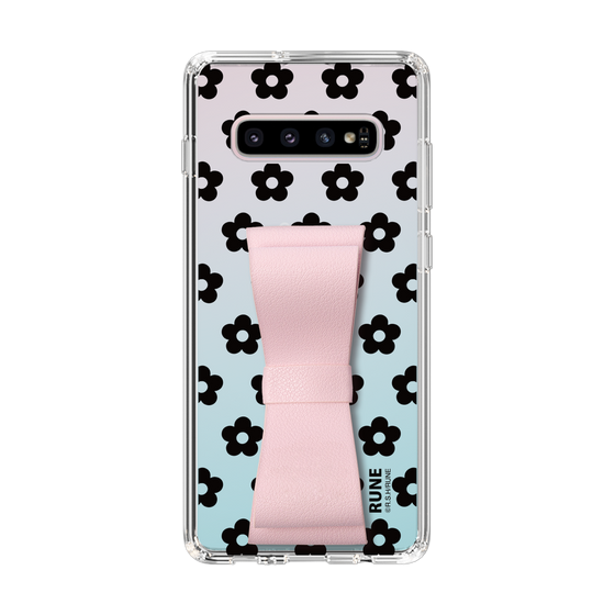 Slim Protection Case - STAND & RING RIBBON Sakura Pink［ Rune Naito - RUNE Flower - Black ］