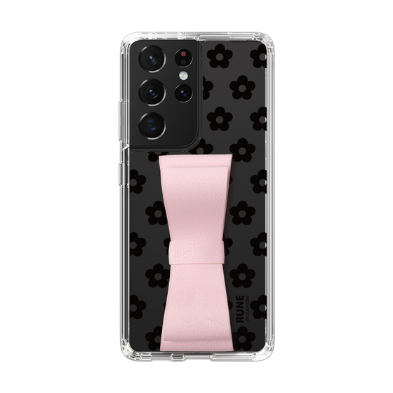 Slim Protection Case - STAND & RING RIBBON Sakura Pink［ Rune Naito - RUNE Flower - Black ］