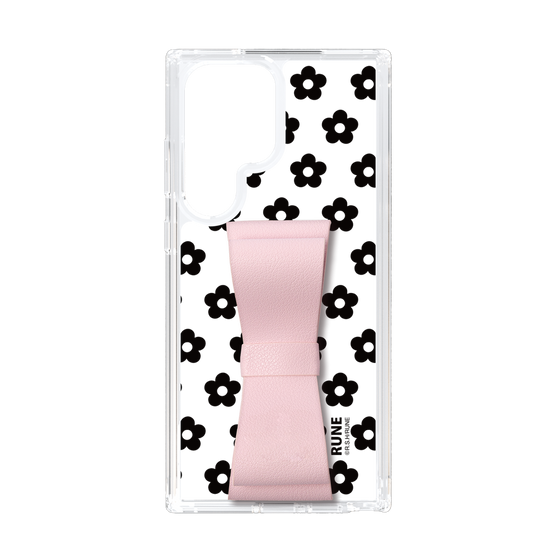 Slim Protection Case - STAND & RING RIBBON Sakura Pink［ Rune Naito - RUNE Flower - Black ］