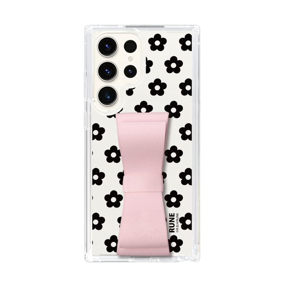 Slim Protection Case - STAND & RING RIBBON Sakura Pink［ Rune Naito - RUNE Flower - Black ］