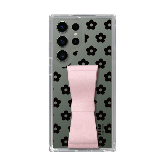 Slim Protection Case - STAND & RING RIBBON Sakura Pink［ Rune Naito - RUNE Flower - Black ］