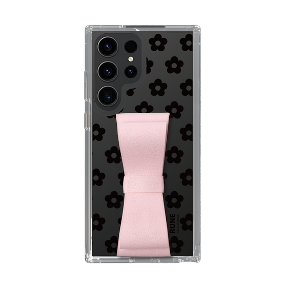 Slim Protection Case - STAND & RING RIBBON Sakura Pink［ Rune Naito - RUNE Flower - Black ］