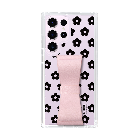 Slim Protection Case - STAND & RING RIBBON Sakura Pink［ Rune Naito - RUNE Flower - Black ］